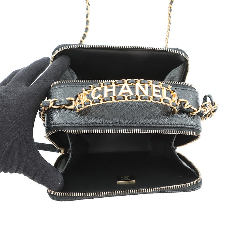 シャネル チェーンショルダーバッグ ココマーク マトラッセ バニティ トップハンドル キャビアスキン AS3221 CHANEL 黒
