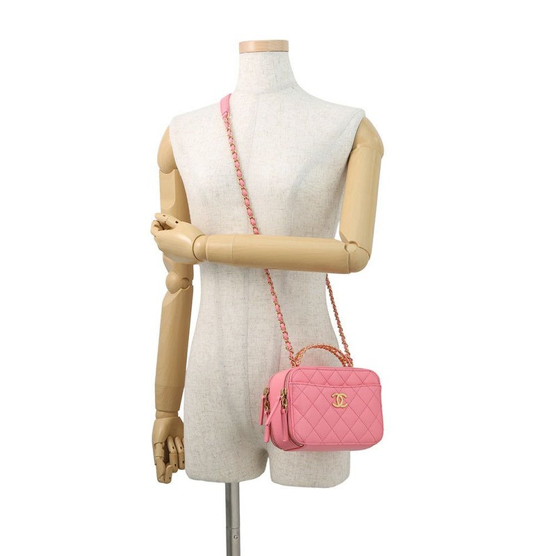 シャネル チェーンショルダーバッグ ココマーク マトラッセ バニティ トップハンドル キャビアスキン AS3221 CHANEL