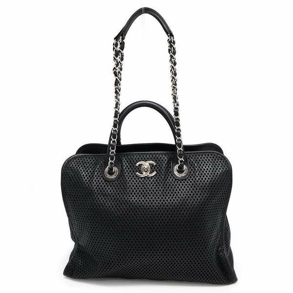 シャネル トートバッグ ココマーク フレンチヴィエラ パンチング CHANEL 2wayショルダー ハンドバッグ 黒