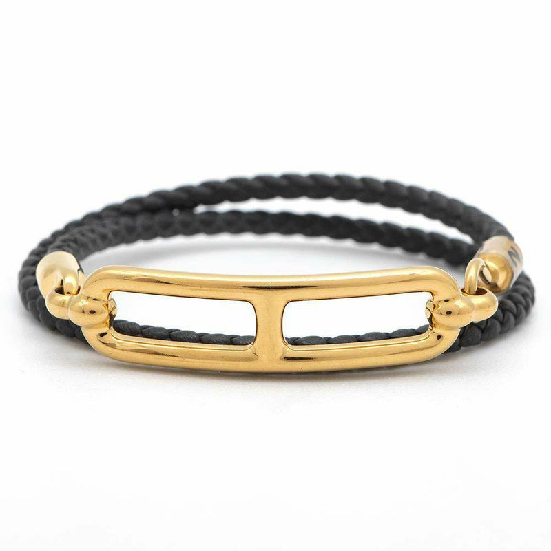 エルメス ブレスレット ルリ ドゥブルトゥール ブラック/ゴールド金具 スイフト サイズT2 HERMES アクセサリー