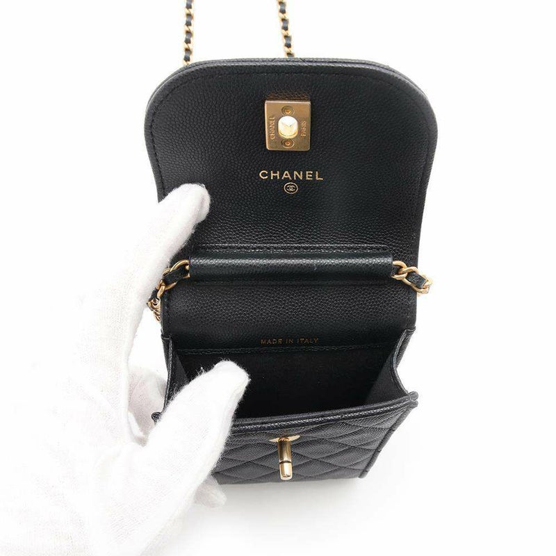 シャネル フォンホルダー マトラッセ ココマーク キャビアスキン AP1262 CHANEL 黒 チェーンショルダーバッグ