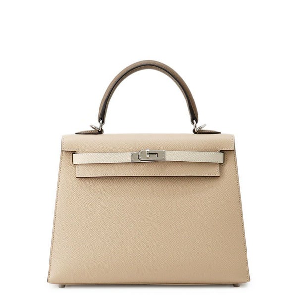 エルメス ケリー25 外縫い トリコロール トレンチ/クレ/エトゥープ/シルバー金具 エプソン K刻印 ２wayショルダー