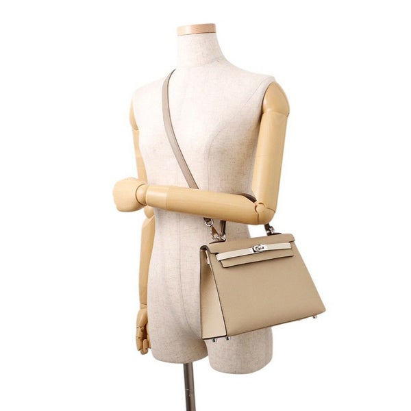 エルメス ケリー25 外縫い トリコロール トレンチ/クレ/エトゥープ/シルバー金具 エプソン K刻印 ２wayショルダー