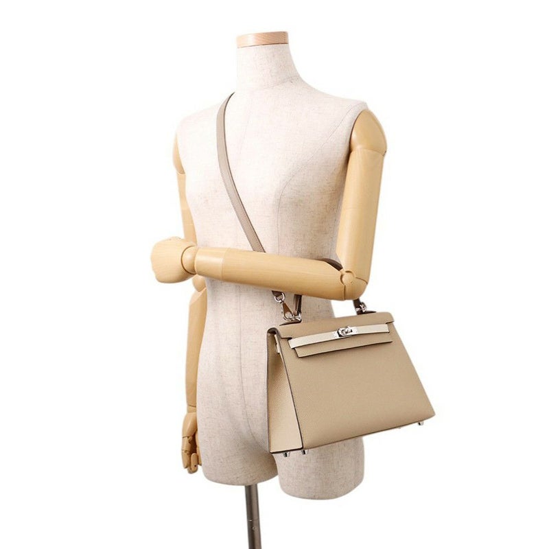 エルメス ケリー25 外縫い トリコロール トレンチ/クレ/エトゥープ/シルバー金具 エプソン K刻印 ２wayショルダー