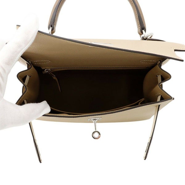 エルメス ケリー25 外縫い トリコロール トレンチ/クレ/エトゥープ/シルバー金具 エプソン K刻印 ２wayショルダー