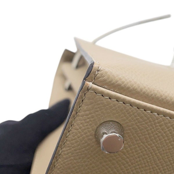 エルメス ケリー25 外縫い トリコロール トレンチ/クレ/エトゥープ/シルバー金具 エプソン K刻印 ２wayショルダー