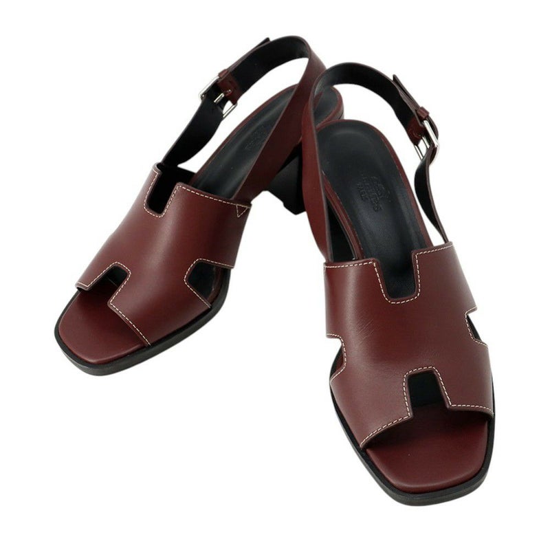 エルメス サンダル エルベ60 ボルドー/シルバー金具 ボックスカーフ レディースサイズ38 HERMES 靴