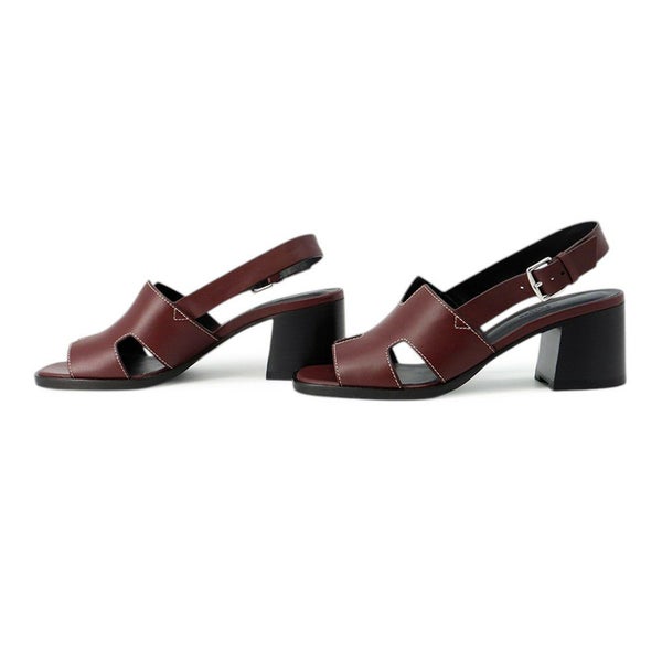 エルメス サンダル エルベ60 ボルドー/シルバー金具 ボックスカーフ レディースサイズ38 HERMES 靴