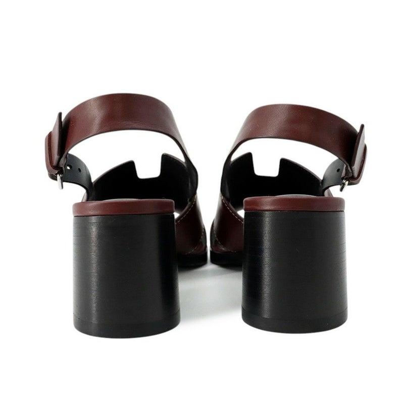 エルメス サンダル エルベ60 ボルドー/シルバー金具 ボックスカーフ レディースサイズ38 HERMES 靴