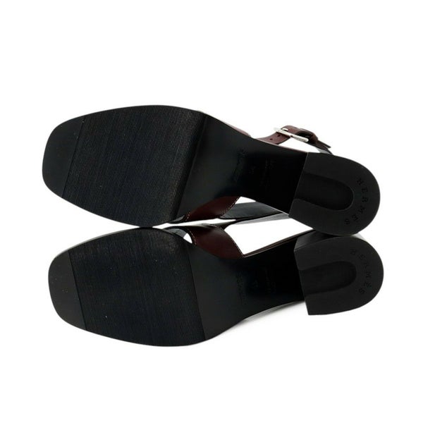 エルメス サンダル エルベ60 ボルドー/シルバー金具 ボックスカーフ レディースサイズ38 HERMES 靴