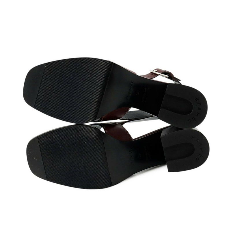 エルメス サンダル エルベ60 ボルドー/シルバー金具 ボックスカーフ レディースサイズ38 HERMES 靴