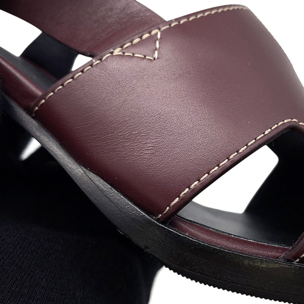 エルメス サンダル エルベ60 ボルドー/シルバー金具 ボックスカーフ