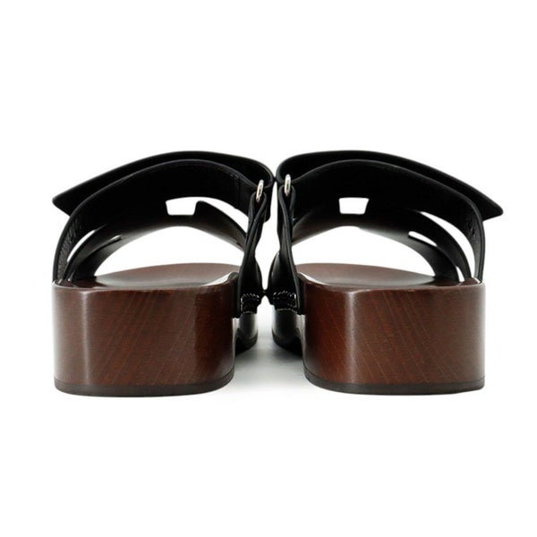 エルメス サンダル コス レザー ウッド レディースサイズ35 HERMES 靴 黒