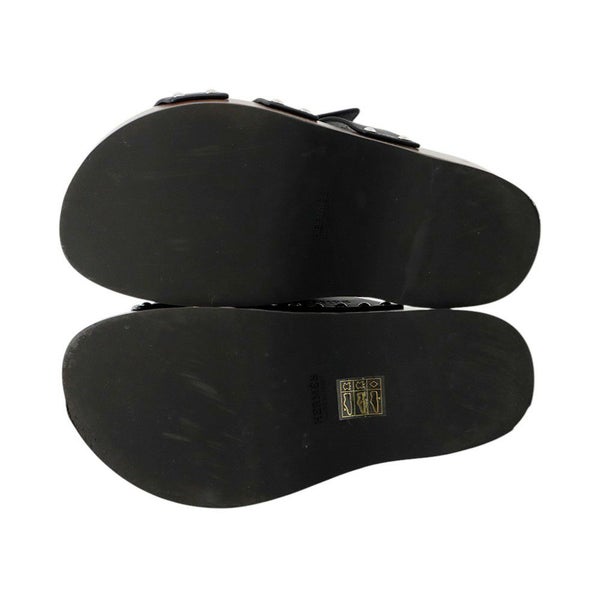 エルメス サンダル コス レザー ウッド レディースサイズ35 HERMES 靴 黒