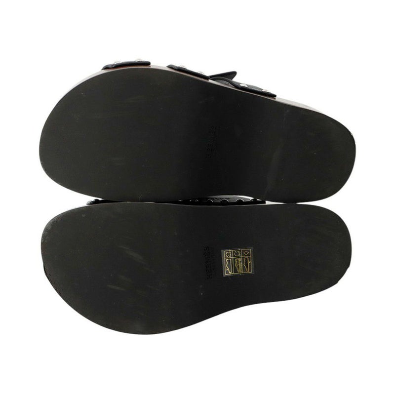 エルメス サンダル コス レザー ウッド レディースサイズ35 HERMES 靴 黒