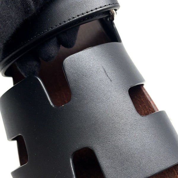 エルメス サンダル コス レザー ウッド レディースサイズ35 HERMES 靴 黒