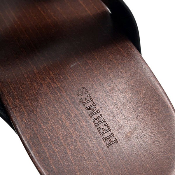 エルメス サンダル コス レザー ウッド レディースサイズ35 HERMES 靴 黒