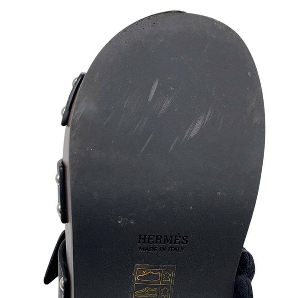 エルメス サンダル コス レザー ウッド レディースサイズ35 HERMES 靴 黒