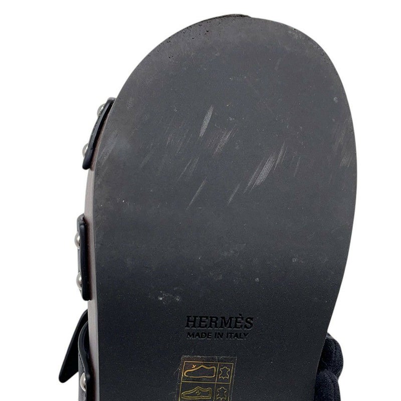 エルメス サンダル コス レザー ウッド レディースサイズ35 HERMES 靴 黒