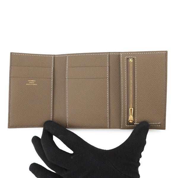 エルメス 三つ折り財布 ベアンコンビネ ヴェルソ エタン/エトゥープ/ゴールド金具 エプソン K刻印 財布