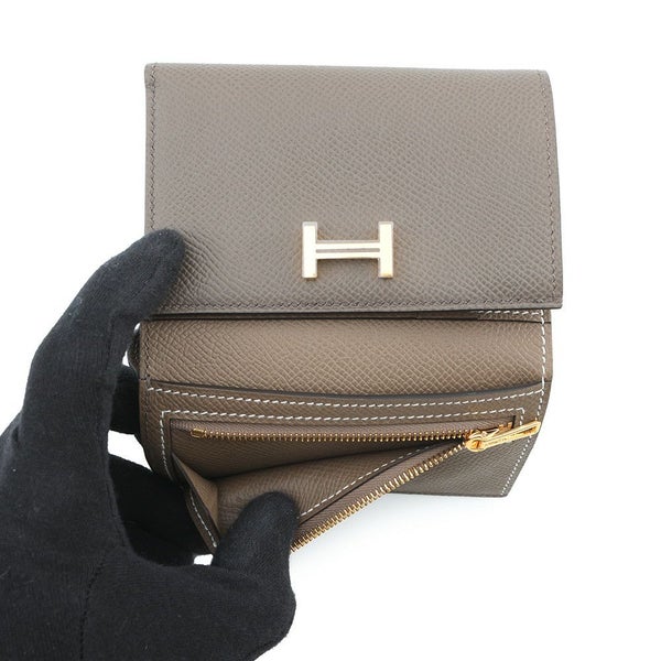 エルメス 三つ折り財布 ベアンコンビネ ヴェルソ エタン/エトゥープ/ゴールド金具 エプソン K刻印 財布