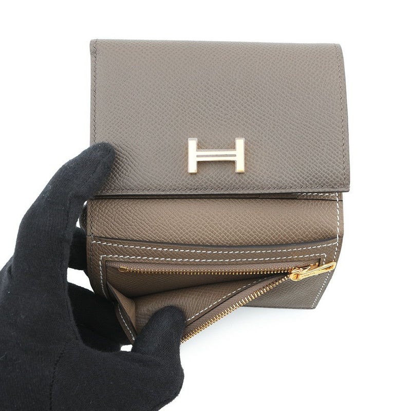 エルメス 三つ折り財布 ベアンコンビネ ヴェルソ エタン/エトゥープ/ゴールド金具 エプソン K刻印 財布
