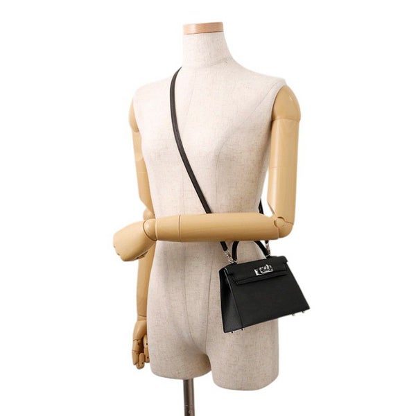 エルメス ミニケリー2 外縫い ブラック/シルバー金具 エプソン W刻印 ２wayショルダー 黒