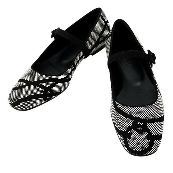 エルメス バレエシューズ ライト ラインストーン スエード レディースサイズ36 HERMES 靴 黒