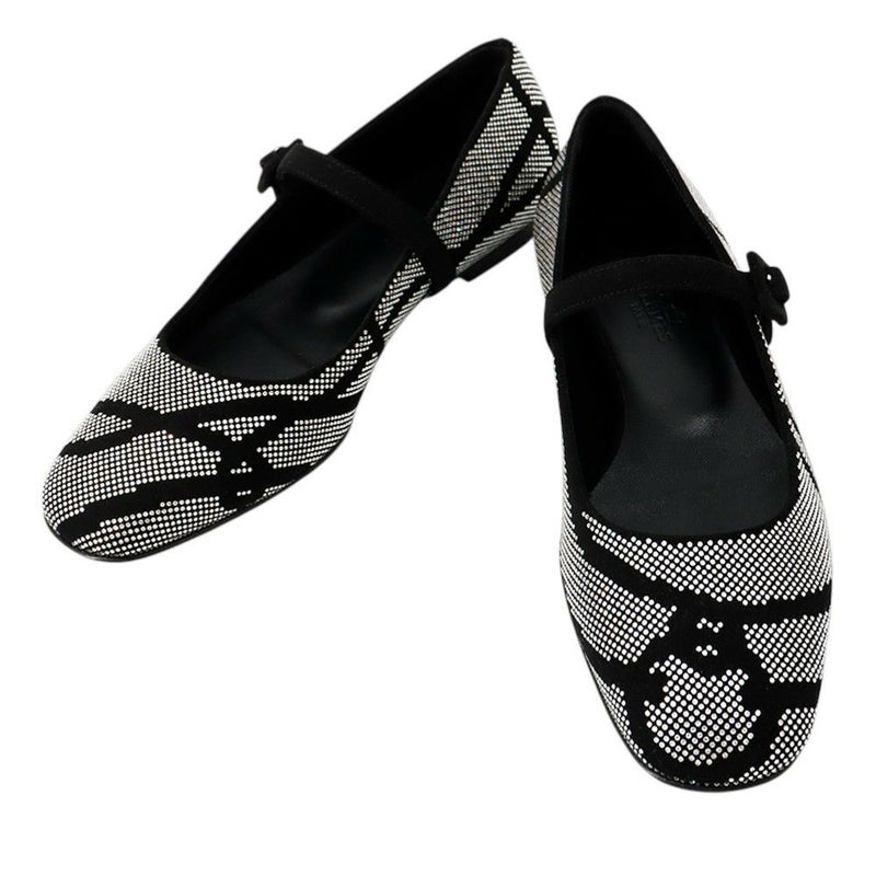 エルメス バレエシューズ ライト ラインストーン スエード レディースサイズ36 HERMES 靴 黒