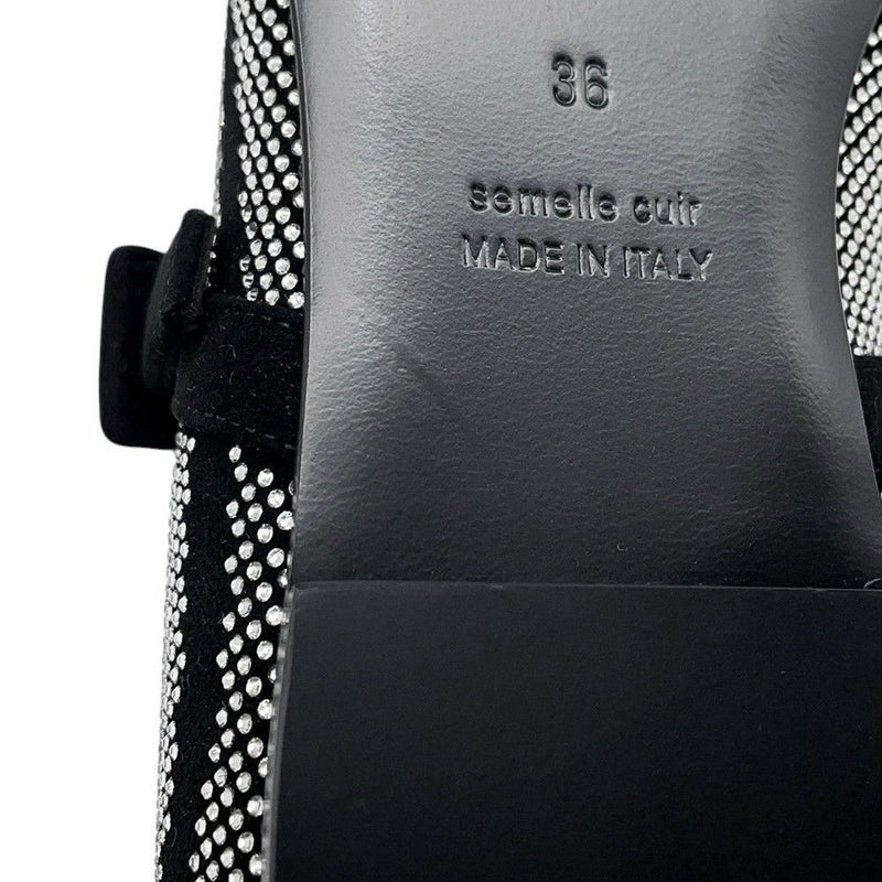 エルメス バレエシューズ ライト ラインストーン スエード レディースサイズ36 HERMES 靴 黒