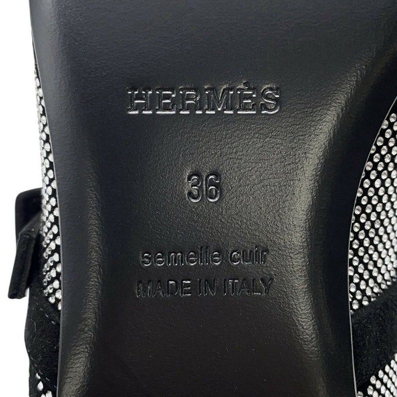 エルメス バレエシューズ ライト ラインストーン スエード レディースサイズ36 HERMES 靴 黒
