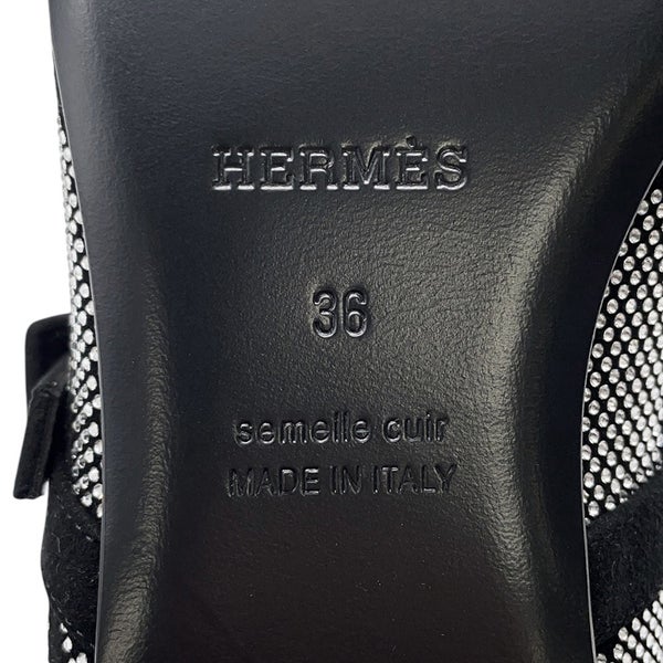 エルメス バレエシューズ ライト ラインストーン スエード レディースサイズ36 HERMES 靴 黒