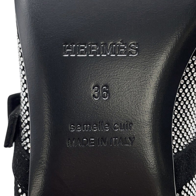 エルメス バレエシューズ ライト ラインストーン スエード レディースサイズ36 HERMES 靴 黒