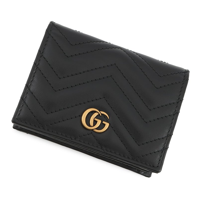 グッチ 二つ折り財布 GGマーモント ダブルG ミニウォレット 466492 GUCCI 財布 シェブロン キルティング カードケース 黒