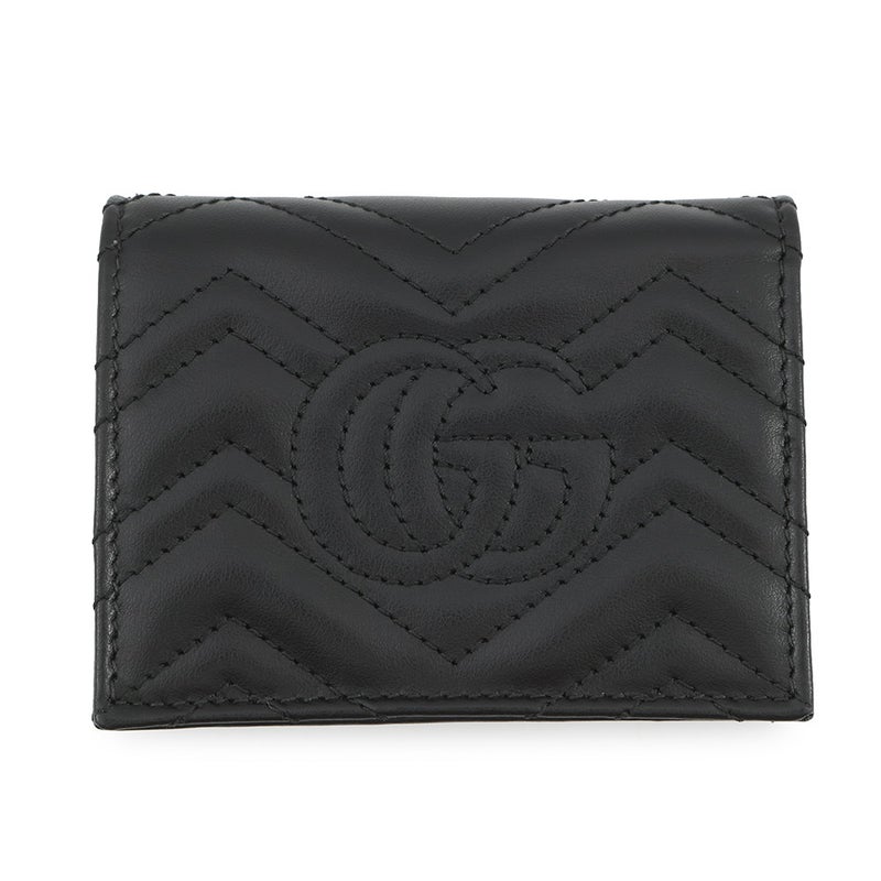 グッチ 二つ折り財布 GGマーモント ダブルG ミニウォレット 466492 GUCCI 財布 シェブロン キルティング カードケース 黒