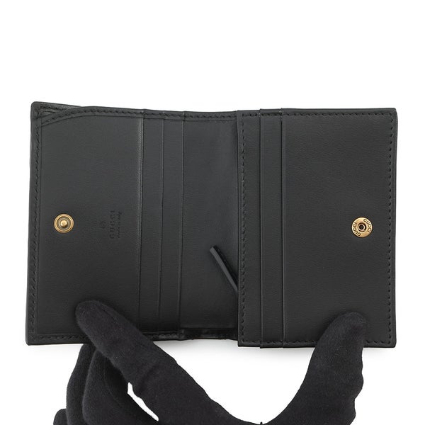 グッチ 二つ折り財布 GGマーモント ダブルG ミニウォレット 466492 GUCCI 財布 シェブロン キルティング カードケース 黒