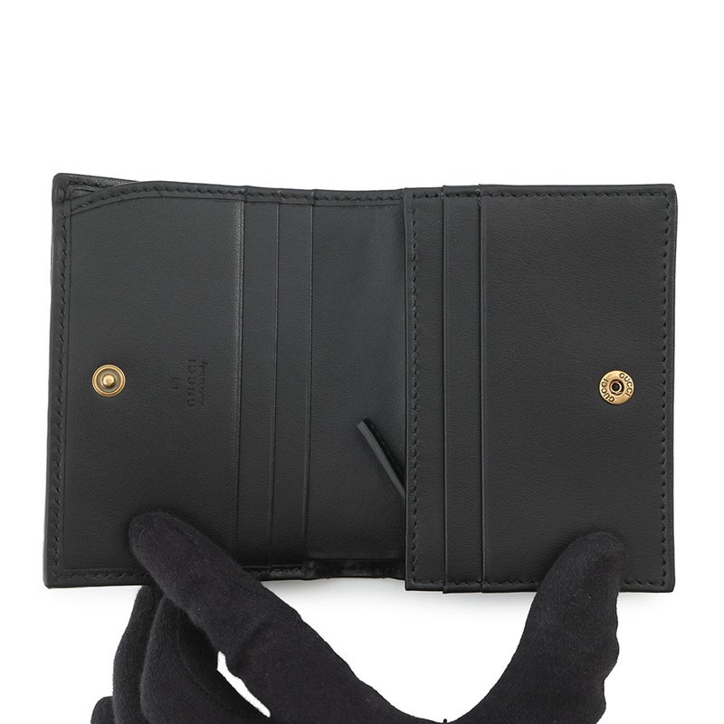 グッチ 二つ折り財布 GGマーモント ダブルG ミニウォレット 466492 GUCCI 財布 シェブロン キルティング カードケース 黒