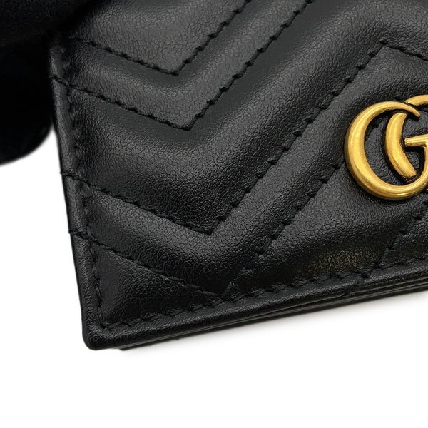 グッチ 二つ折り財布 GGマーモント ダブルG ミニウォレット 466492 GUCCI 財布 シェブロン キルティング カードケース 黒