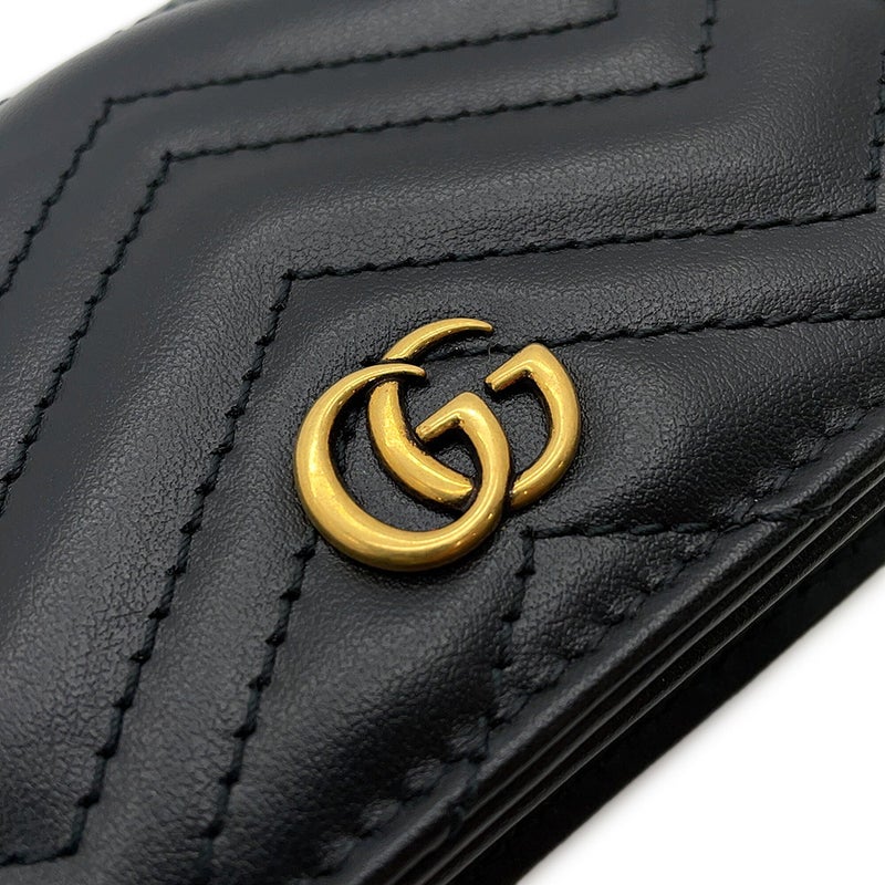 グッチ 二つ折り財布 GGマーモント ダブルG ミニウォレット 466492 GUCCI 財布 シェブロン キルティング カードケース 黒