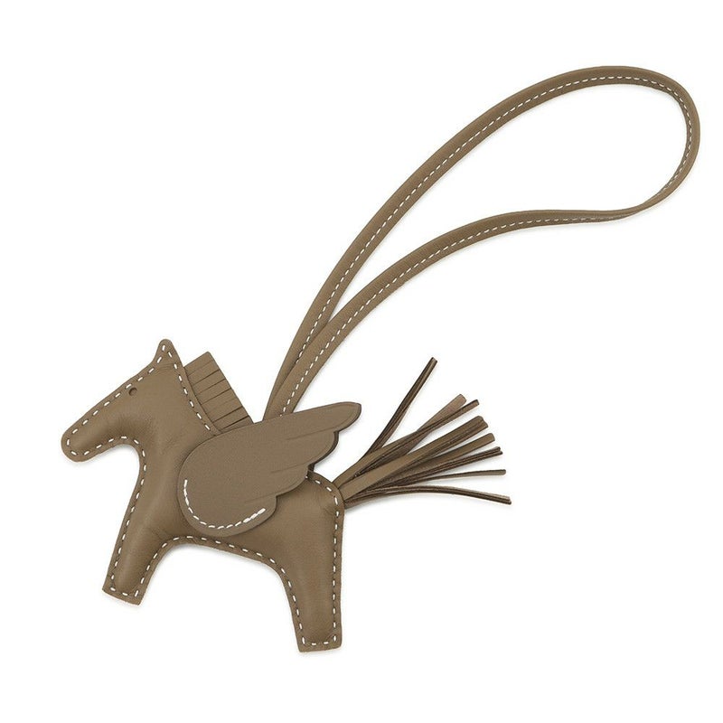 エルメス バッグチャーム ロデオPM ペガサス エトゥープ ラムスキン G刻印 HERMES