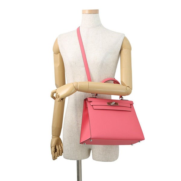 エルメス ハンドバッグ ケリー28 外縫い ローズアザレ/シルバー金具 エプソン D刻印 ２wayショルダー