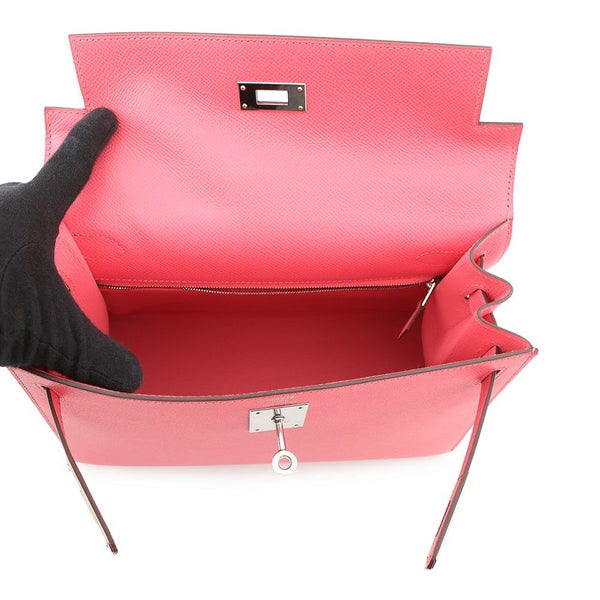 エルメス ハンドバッグ ケリー28 外縫い ローズアザレ/シルバー金具 エプソン D刻印 ２wayショルダー