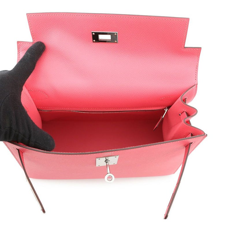 エルメス ハンドバッグ ケリー28 外縫い ローズアザレ/シルバー金具 エプソン D刻印 ２wayショルダー