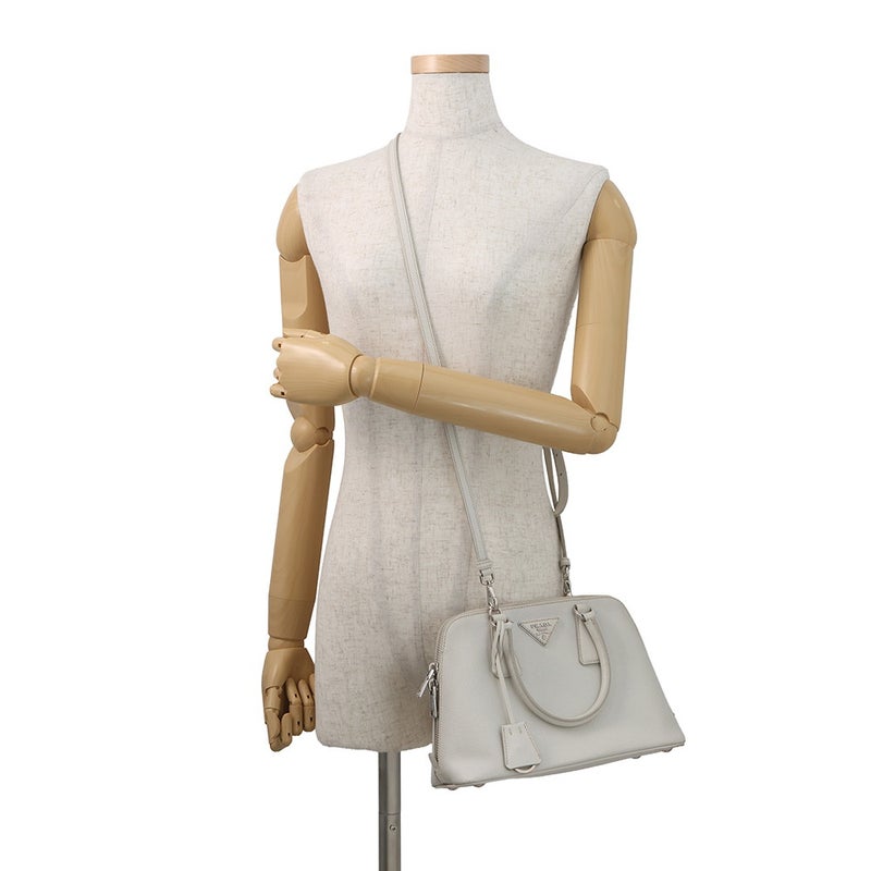 プラダ ハンドバッグ  プロムナード トライアングルロゴ サフィアーノ レザー BL0838 PRADA 2wayショルダー 白