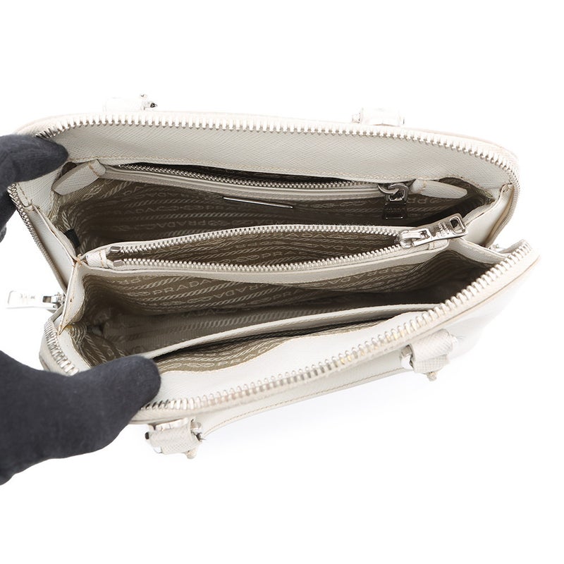 プラダ ハンドバッグ  プロムナード トライアングルロゴ サフィアーノ レザー BL0838 PRADA 2wayショルダー 白