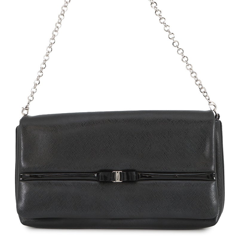 サルヴァトーレ・フェラガモ チェーンショルダーバッグ ヴァラ リボン パテント レザー 21C671 Ferragamo 黒