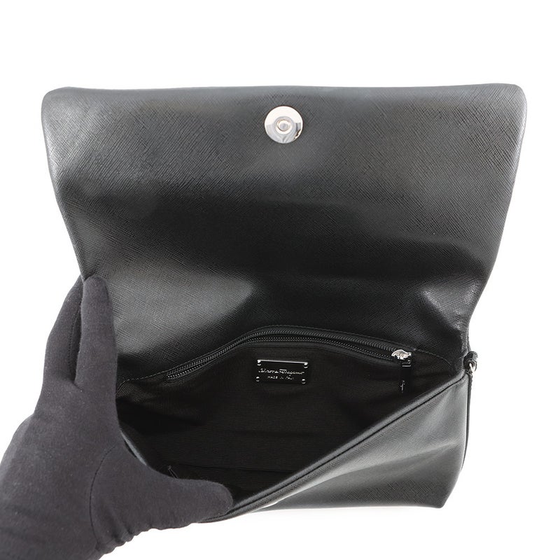 サルヴァトーレ・フェラガモ チェーンショルダーバッグ ヴァラ リボン パテント レザー 21C671 Ferragamo 黒