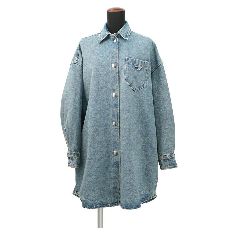 プラダ シャツ オーバーサイズ ダメージ加工 オーガニックデニム シャツ レディースサイズ36 GFC036 PRADA トップス