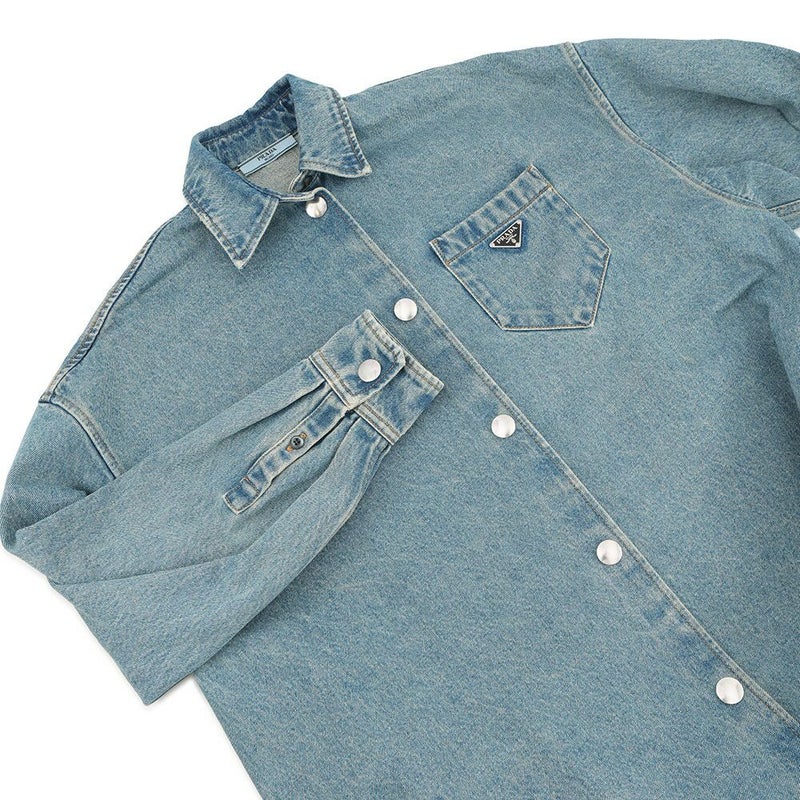 プラダ シャツ オーバーサイズ ダメージ加工 オーガニックデニム シャツ レディースサイズ36 GFC036 PRADA トップス