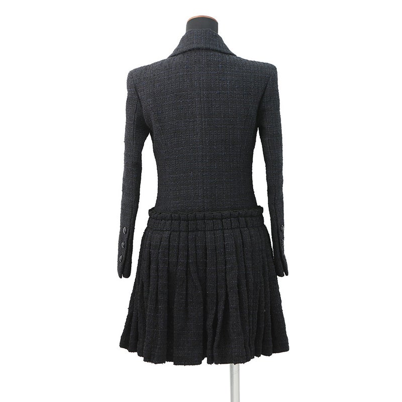シャネル コート ツイード ダブルブレストコート レディースサイズ34 P64017 CHANEL アウター 黒